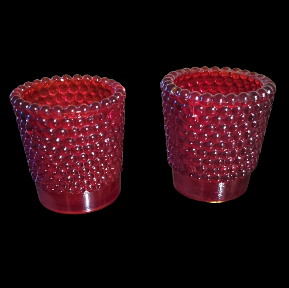 Hobnail Ruby Red Glass Candle Holder - Picture 2 of 4